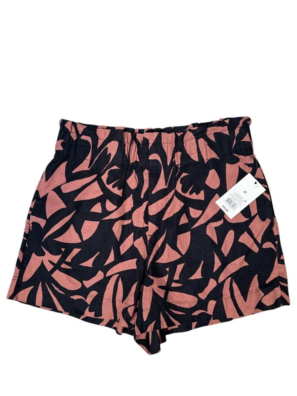 NWT a new day Medium Black & Dusty Rose Abstract High-Waist Shorts